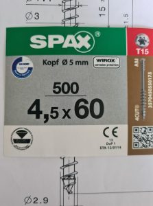 Spax-D WIROX для террасной доски 4.5*60мм Dголовки=5мм 3570450550175 (500 шт)