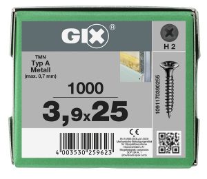1091170390255 Шуруп Spax GIX A 3,9x25 мм - оцинкованный для гипсокартона (1000 шт/уп)